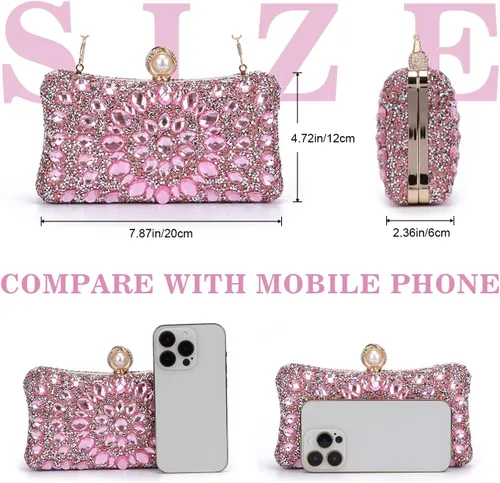 Miniatura 2 de SUKUTU Bolso de noche con diamantes de imitación para mujer, multicolor, con cristales deslumbrantes, para fiesta, novia, boda, cóctel, bolso