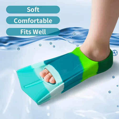 Miniatura 4 de Aletas de entrenamiento de natación para niños, aletas de natación suaves de solicone, aletas cortas cómodas para niños, niñas y principiantes