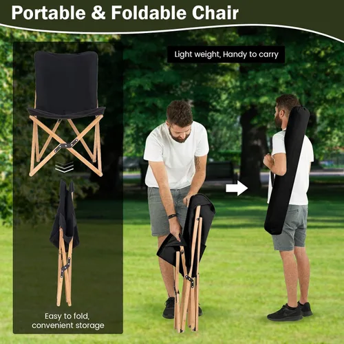 Miniatura 5 de Giantex Sillas de campamento, paquete de 2, sillas de playa plegables para 330 libras, silla de mariposa para exteriores, sillas de césped Negro