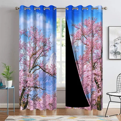 Miniatura 69 de Cortinas japonesas con pintura de tinta, monte Fuji, sol rojo, puesta de sol, hojas de bambú, cortinas de ventana para dormitorio, sala de estar