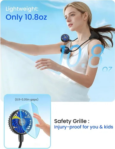 Miniatura 8 de HandFan Ventilador de cuello de 10000 mAh, rotación de 360°, ventiladores portátiles manos libres para tu cuello, 48 horas de duración, recargable