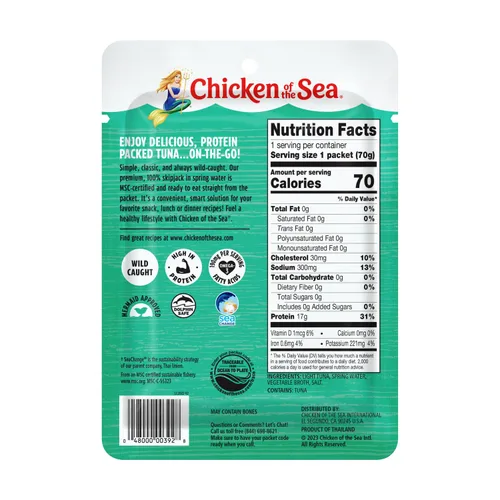 Miniatura 2 de Chicken of the Sea Atún ligero capturado en agua de manantial, paquetes de 2.5 onzas, 12 unidades, atún alto en proteínas 100% en agua, comidas
