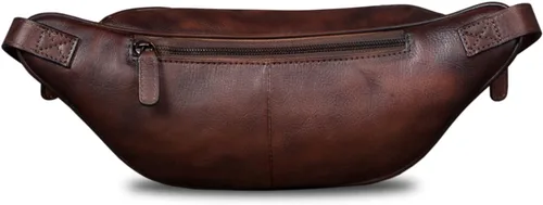 Miniatura 3 de Riñonera de cuero genuino Riñonera de cuero de vaca casual senderismo Sling Bag Crossbody Pecho Bolsas hombro Daypack, Café, Vintage