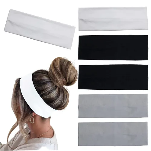 Miniatura 15 de 6 Piezas Diademas Negras y Blancas para Mujeres Cabello Diadema de Algodón Antideslizante Elástica Extensible Soporte Envolvente Elástico