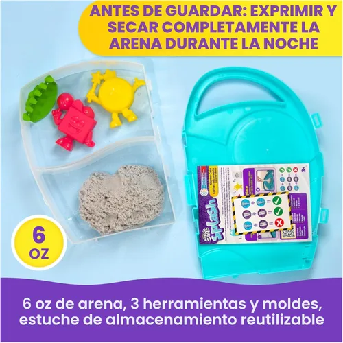 Miniatura 6 de Kinetic Sand, Splash - Estuche para principiantes con arena de juego que cambia de color de 6 onzas, 3 herramientas y moldes, almacenamiento