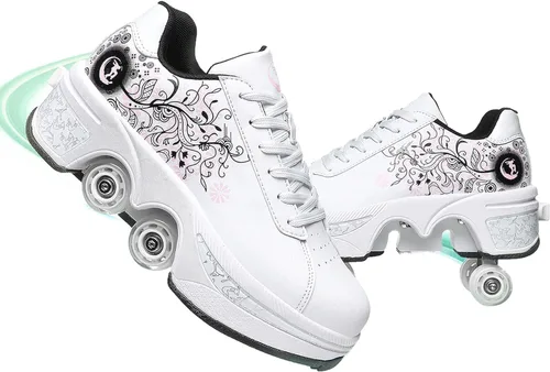 Miniatura 21 de Zapatos de patinaje convertibles para hombres y mujeres, zapatos de paseo automáticos para niños y adultos, patines con doble fila de ruedas, ruedas