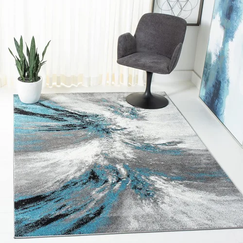 Miniatura 3 de SAFAVIEH Glacier Collection GLA127M - Alfombra moderna abstracta que no desprende pelusa, para sala de estar o dormitorio, 4 x 6 pies, azul/gris