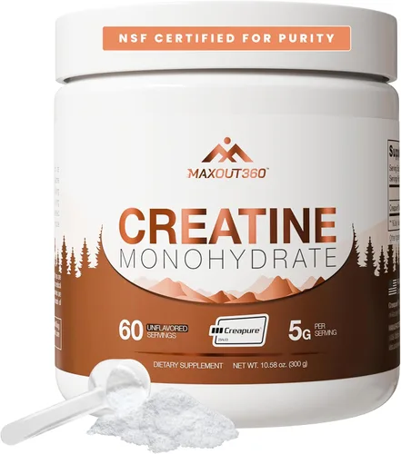 Creapure - Monohidrato de creatina en polvo, 60 porciones, sin sabor, creatina certificada NSF para crecimiento muscular, fuerza y recuperación,