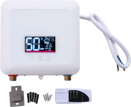 Calentador de agua eléctrico sin tanque de 5.5kw con control remoto, mini calentador de agua caliente instantáneo portátil, ajuste de temperatura de