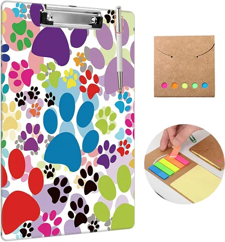 Miniatura 10 de Portapapeles con estampado de leopardo negro con soporte para bolígrafo, tamaño carta A4, lindo portapapeles de plástico con clip de perfil bajo