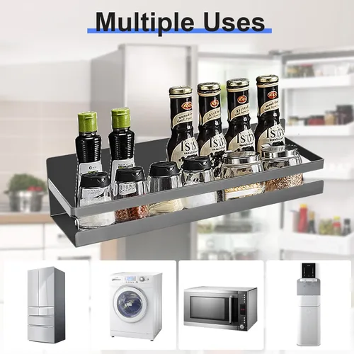 Miniatura 5 de Uten Estante grande para especias para refrigerador, paquete de 2 estantes magnéticos fuertes, organizador de refrigerador movible, ahorro de Gris