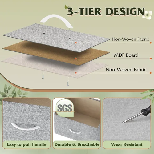 Miniatura 6 de WLIVE Cómoda de tela para dormitorio, cómoda doble de 6 cajones, torre de almacenamiento con cubos de tela, cómoda para armario, sala de estar, Gris