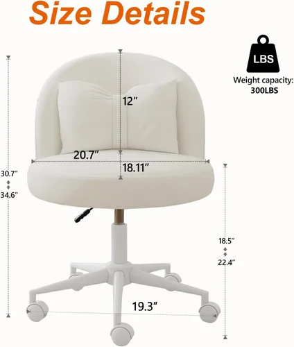 Miniatura 2 de Silla de escritorio de terciopelo con almohada, silla de oficina sin brazos de altura ajustable, sillas de maquillaje de tapicería suave, silla