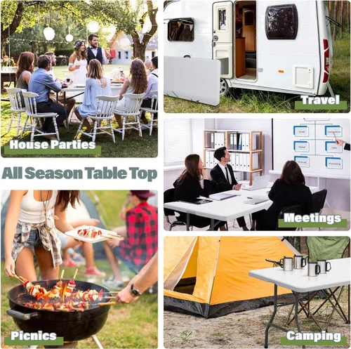 Miniatura 5 de ZENY Mesa plegable de 6 pies, mesa portátil de picnic, mesa de plástico para picnic interior y exterior, mesa para fiestas, camping, mesa plegable