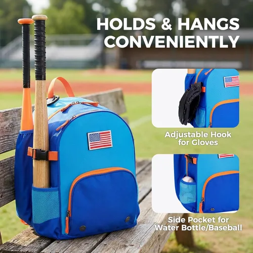 Miniatura 5 de Choco Mocha TBall Bag - Mochila de béisbol y sóftbol para niños pequeños con soporte para murciélagos