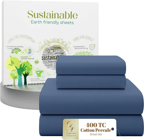 Miniatura 17 de Purity Home - Juego de sábanas 100% algodón de 400 hilos, percal refrescante, con bolsillo profundo elástico, ropa de cama de 3 piezas, lujo