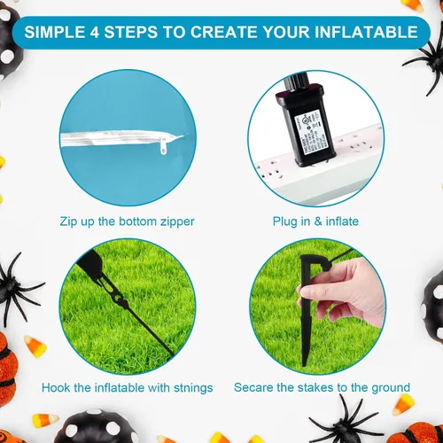 Miniatura 7 de 12 pies de decoración inflable de Halloween para exteriores, esqueleto zombi azul espeluznante con luces LED, decoración inflable para fiestas
