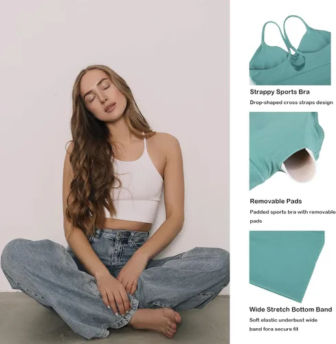 Miniatura 4 de MATHACINO Sports Bras Longline Fitness Crop Tops Tank Yoga Running Shirts V-Neck Spaghetti Strappy Workout Yoga Bra