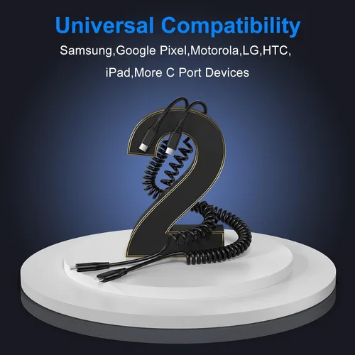 Miniatura 8 de Cable USB C para Android Auto de carga rápida, 3 pies + 6 pies, retráctil en espiral tipo C a C, cable de carga de teléfono para Samsung Galaxy A17