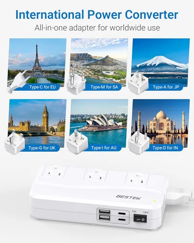 Miniatura 2 de BESTEK Convertidor de 220 V a 110 V, convertidor de voltaje de CA de 300 W de EE. UU. a Europa con 2 USB-C (PD20w), convertidor de potencia reductor