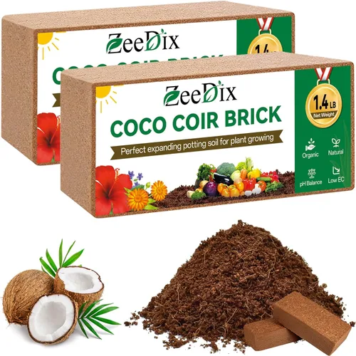 ZeeDix 2 piezas de ladrillos de coco para plantas, fibra de coco 100% orgánica para tierra de jardín y mezcla de macetas, bajo equilibrio de EC y