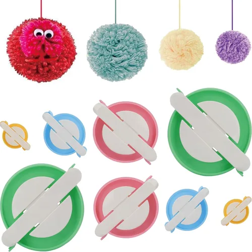 Miniatura 10 de Amoboo Máquina para hacer pompones, 4 tamaños para hacer pompones, agujas tejedoras de bolas de esponja, manualidades, juego de herramientas