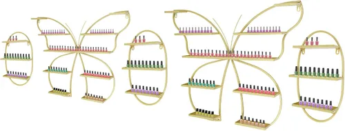 Miniatura 14 de Estante de almacenamiento de esmalte de uñas de metal para montar en pared, organizador de esmalte de uñas triangular de 5 niveles, soporte