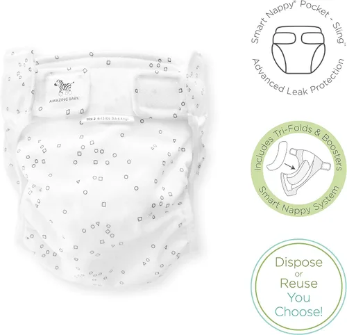 Miniatura 2 de SmartNappy - Funda híbrida de tela tejida de algodón por Amazing Baby, NextGen + 1 inserto reutilizable de tres pliegues + 1 refuerzo reutilizable