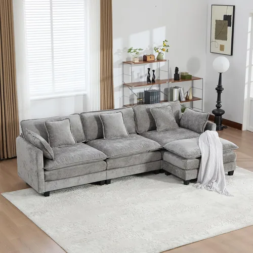 Miniatura 112 de Sofá modular negro de 111.5 pulgadas, sofás seccionales grandes de 3 plazas para sala de estar, sofá nube de tela de felpilla de gran
