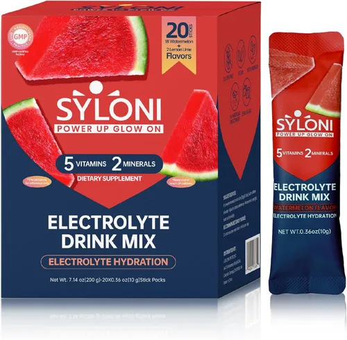 Miniatura 12 de paquetes de polvo de electrolitos, fresa (10.2 g*20 sobres), paquetes de hidratación sin azúcar, bebida de electrolitos con 7 vitaminas