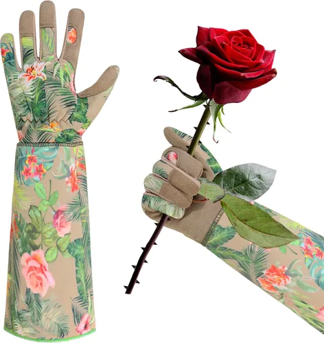 Miniatura 14 de HANDLANDY HLDD Long Gardening Gloves for Women Men - Leather Rose Pruning Gloves Thorn Proof - Breathable Working Glove Rosa