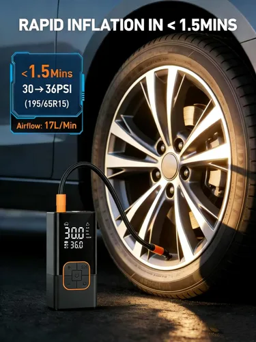 Miniatura 3 de Inflador de neumáticos, compresor de aire portátil, mini bomba inalámbrica para bicicleta con pantalla digital, 150 PSI neumáticos de coche bomba