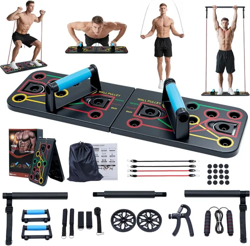 Miniatura 5 de Tabla de empuje, barra de empuje portátil desmontable 17 en 1 en gimnasio en casa, equipo profesional de entrenamiento muscular disponible