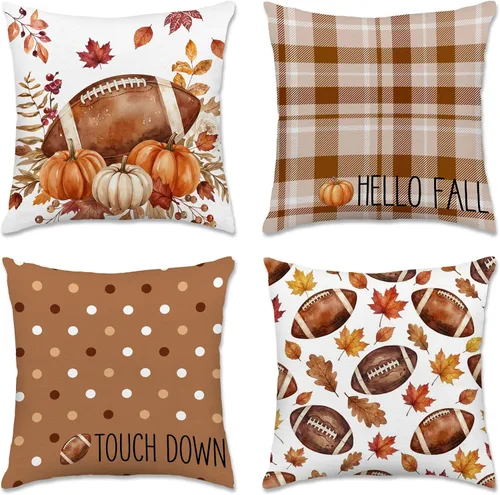 Miniatura 21 de pinata Juego de 4 fundas de almohada de otoño de 18 x 18 pulgadas, almohadas decorativas de otoño para sofá, hogar y exterior, decoración de otoño