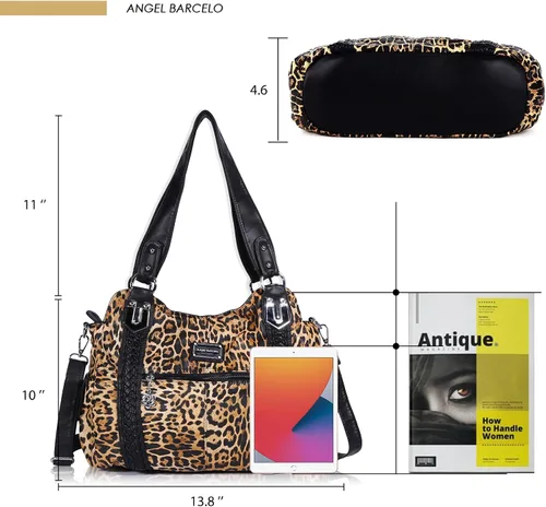 Miniatura 163 de Angel Barcelo - Bolsa de hombro amplia para mujer, diseño Hobo, cuero lavado