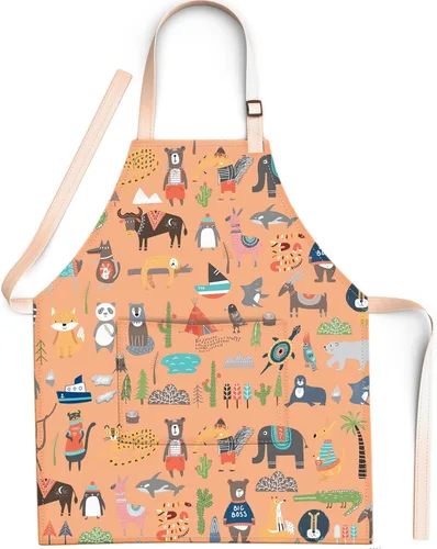 Miniatura 13 de Kids Aprons for Girls and Boys, Toddler Apron with Pocket for Painting, Cooking, Baking, Gardening and Crafts Animales Mund