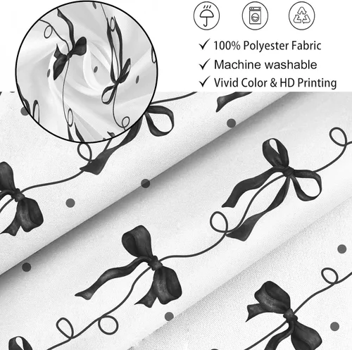 Miniatura 2 de Cortina de ducha con lazo negro, bonita cortina de ducha coqueta estética para adolescentes y niñas, decoración de tela impermeable con 12 ganchos