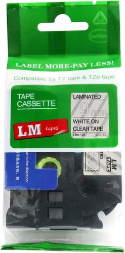 Miniatura 27 de Cinta LM - Brother PT-1010 3/8 pulgadas (0.354 in 0.35 laminadas) Negro sobre transparente compatible con TZe P-Touch Cinta para rotuladora Brother