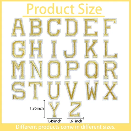 Miniatura 2 de 104 parches de letras doradas para planchar, letras de tela bordadas para ropa, chaquetas, jeans, sombreros, mochilas, calcetines Dorado