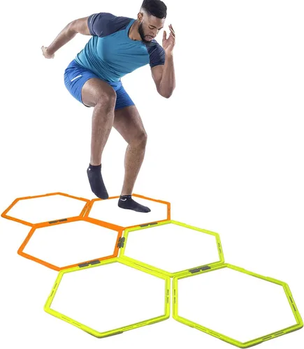 Miniatura 4 de Anillos hexagonales de agilidad para entrenamiento de velocidad y agilidad, entrenamiento de pies, escalera con bolsa de transporte (6 anillos)