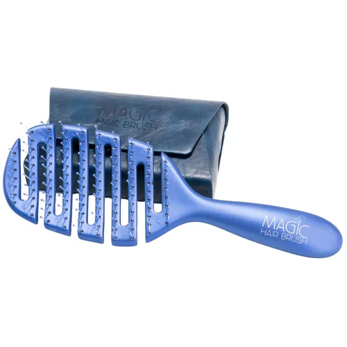 Magic Hair Brush Azul | Cepillo desenredante profesional flexible ventilado - Estuche de viaje azul, soplado y uso en húmedo/seco