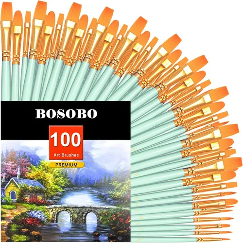 Miniatura 9 de BOSOBO Juego de 6 pinceles de pintura, 60 pinceles de punta redonda puntiaguda, pinceles de nailon para artistas del cabello acrílicos para aceite