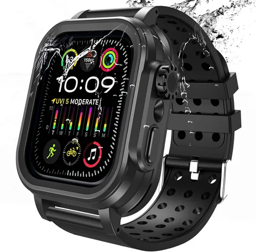 Miniatura 7 de Hensinple Funda impermeable IP68 y correa para Apple Watch Series 3 de 1.654 pulgadas con protector de pantalla, resistente a los golpes, duradera