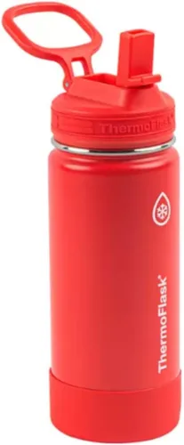 Miniatura 3 de ThermoFlask Botella de agua de acero inoxidable de 16 onzas, paquete de 2, rojo y aguamarina