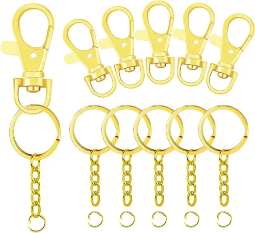 Miniatura 10 de 100 ganchos a presión con cordón y llaveros con cadena y anillos de salto para llavero, accesorios de manualidades de joyería