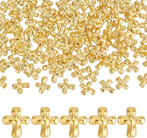 100 cuentas de cruz de metal dorado de aleación tibetana espaciadoras a granel de 0.551 x 0.492 x 0.157 in para hacer joyas, pulseras de vacaciones,