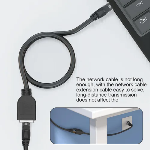 Miniatura 5 de Cable de extensión Ethernet CAT6, cables RJ45 de 90 grados blindados macho a hembra, ancho de banda de soporte de hasta 250 mhz, 1.6 pies, negro