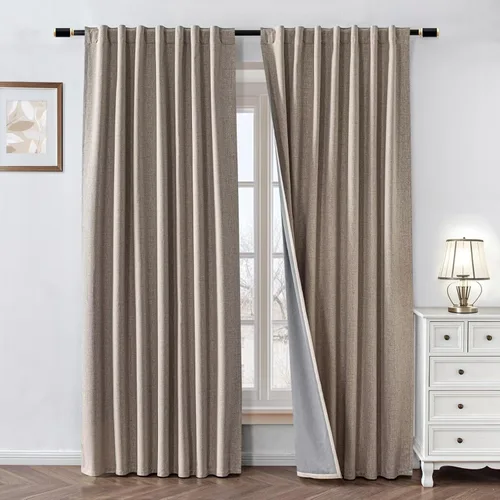 Miniatura 13 de Cortinas 100% opacas de lino sintético, 90 pulgadas de largo, 2 paneles para dormitorio o sala de estar, térmicas y atenuantes, con lengüetas