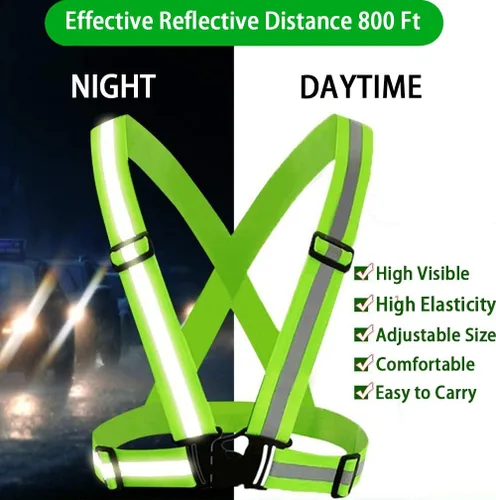 Miniatura 2 de Chaleco reflectante, cinturón reflectante brillante con 2 brazaletes reflectores, chaleco de seguridad elástico ajustable para exteriores, cinturón