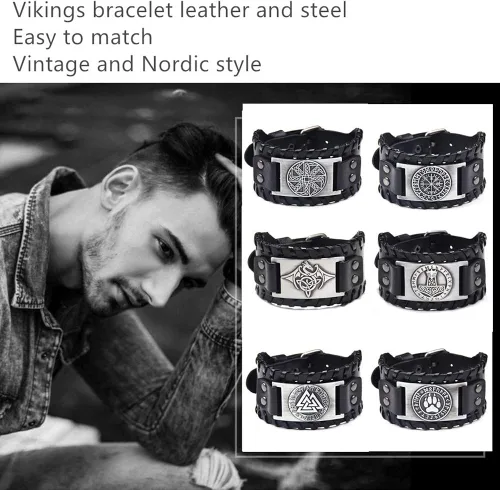 Miniatura 3 de Pulsera vikinga nórdico Mjolnir con amuleto de martillo de Thor joyería celta pagana de talismán